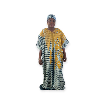 ADIRE BOUBOU WITH YELLOW EMBROIDERY