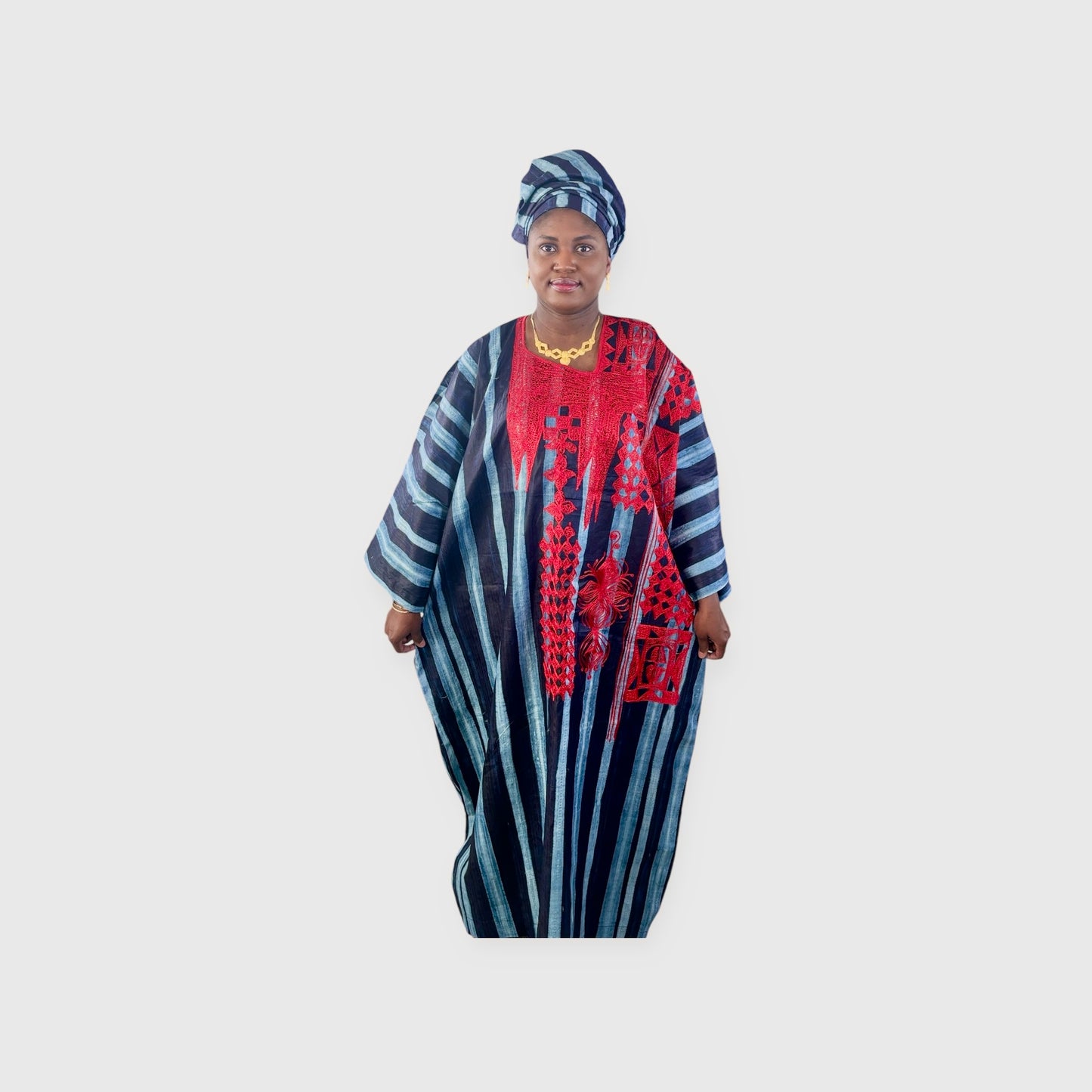 ADIRE BOUBOU WITH RED EMBROIDERY